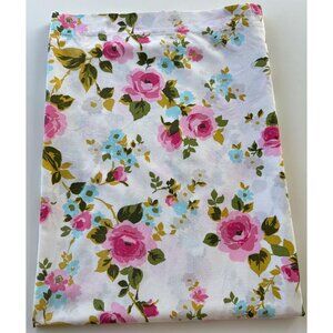 Vintage 1970s top/ flat sheet, pink, blue and green floral, twin size bed